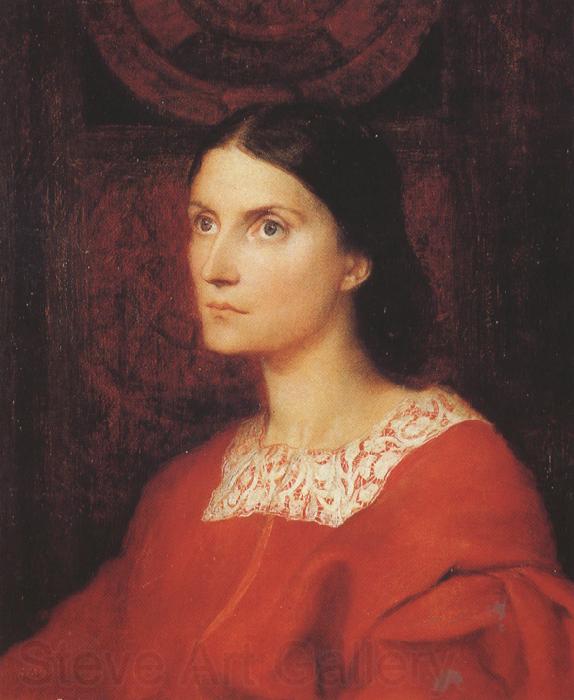 George Frederick watts,O.M.,R.A. Portrait of Lady Wolverton,nee Georgiana Tufnell,half length,earing a red dress (mk37)